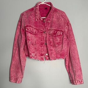 SHEIN Vibrant Pink Cropped Denim Jacket